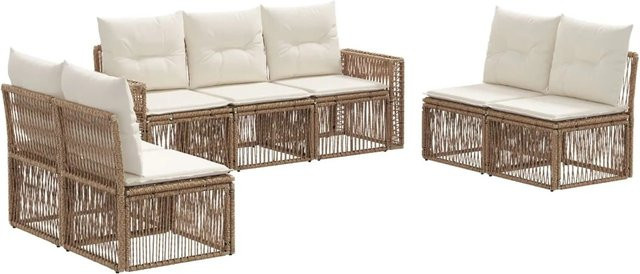 vidaXL Gartensofa-Set 7-teilig in U-Form aus Poly-Rattan und Stahl in Beige mit Sitz- und Rückenkissen - Bild 1