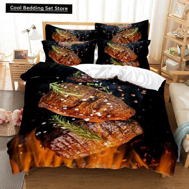 Bettwäsche Set mit 3D Fleisch-Print von Your Warm Home, Design Rindfleisch und Steak, Material Mikrofaser, B/H: 135 x 200 cm - Bild 1