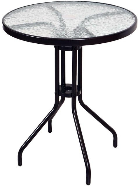 VCM Bistrotisch mit Glasplatte in Schwarz mit Schirmloch für Garten und Terrasse, Durchmesser: 60 cm - Bild 1