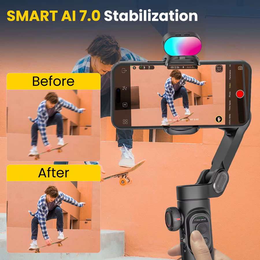 AOCHUAN Smart XE Combo1 3-Achsen-Handheld-Gimbal-Stabilisator mit Verlängerungsstange für iPhone und Android Smartphones, Schwarz - Bild 4