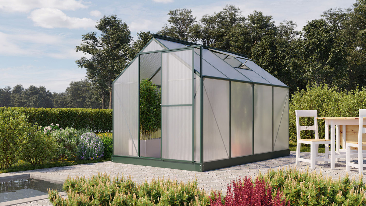 Vitavia Gewächshaus Eos 6000 in Smaragdgrün mit 6,0 m² Fläche, Polycarbonat-Platten und Schwingtür - Bild 4