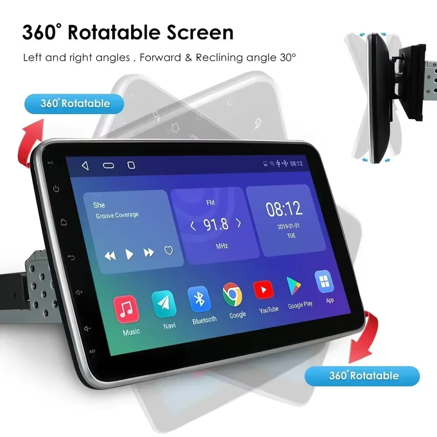 Hizpo Universal 1 Din Autoradio mit 360 Grad drehbarem Bildschirm, Android Auto, CarPlay, GPS, Bluetooth, WIFI und FM RDS in Schwarz - Bild 2