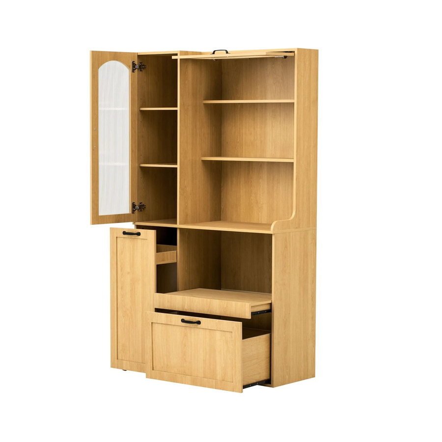 okwish Highboard Natur mit Riffelglas-Türen und verstellbaren Böden B/T/H: 98 x 40 x 177 cm - Bild 2