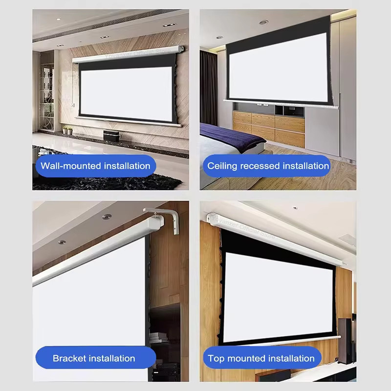 Yovanxer Motorisierte Tab-Spannungsprojektor-Leinwand in Weiß, 60–150 Zoll, für Langwurf-Projektoren, 4K und 3D unterstützt - Bild 5