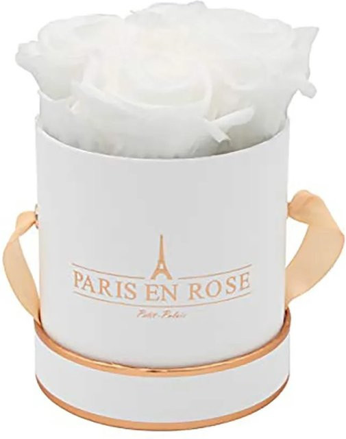 PARIS EN ROSE Rosenbox Weiß-Roségold mit 4 weißen Rosen, Durchmesser: 10 cm - Bild 1