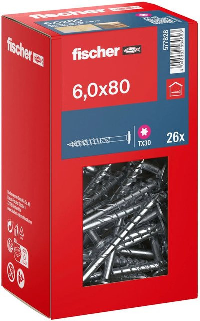 Fischer Holzbauschraube PowerFast II Tellerkopf TX Teilgewinde Ø 6 mm, Länge: 80 mm, 26 Stück, verzinkter Stahl in Silber - Bild 1