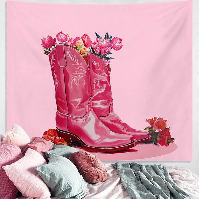 Vintage Boho Floral Wandteppich von JMG Household Supplies in Pink, Großer Persischer Blumen Wandbehang mit botanischer Illustration, B x H: 70 x 100 cm - Bild 1
