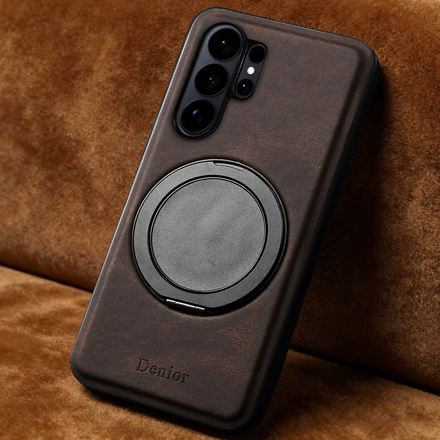 Denior Vintage Lederhülle für Samsung Galaxy S26 S25 S24 S23 mit drehbarem magnetischem Ringständer in Schwarz oder Braun - Bild 2