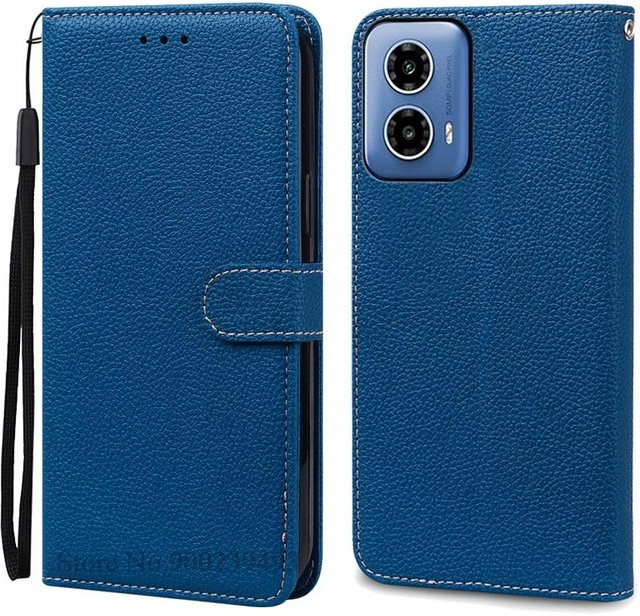 Motorola G34 5G Leder-Brieftaschenhülle Flip Cover mit Buchständer in Navy Blau - Bild 1