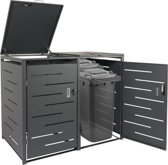 Mülltonnenverkleidung MCW-E83 Mülltonnenbox erweiterbar, Anthrazit, Stahl, B/T/H: 116 x 141 x 98 cm - Bild 1