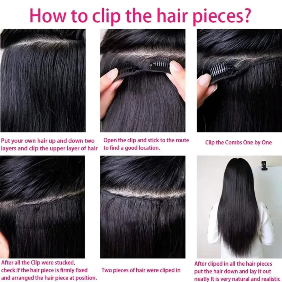 Echthaarverlängerungen mit Clips, # 1B, 7 Stück/Set, 100 g, Unisex - Bild 6