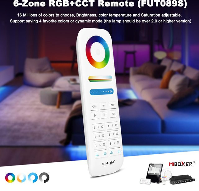 Miboxer Milight FUT089S 2,4 GHz 6-Zonen-Gruppe RGB+CCT Touch-Fernbedienung für LED-Lampen und LED-Streifen - Bild 1