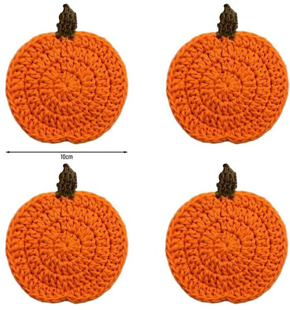 Handgefertigter Häkelkürbis Untersetzer von YULIN in Orange für Halloween und Thanksgiving Tischdekoration - Bild 1