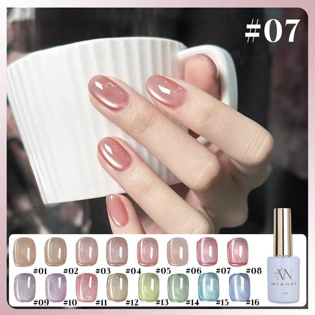 MIANEL Cat Eye Gel Nagellack, Nude Porzellanweiß, Satin - Bild 1