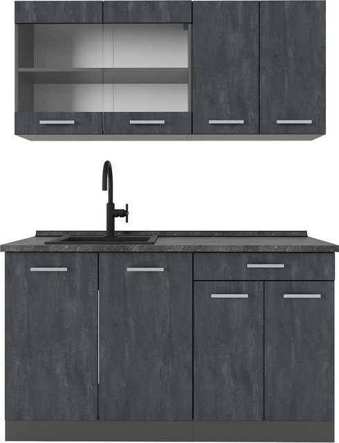 Vicco R-Line Singleküche Schwarz Beton Anthrazit mit Arbeitsplatte, Breite: 140 cm - Bild 1