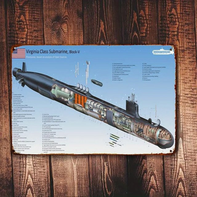 CIFBUY Vintage Virginia-Klasse U-Boot Metallschild, nautische Wandkunst aus Eisen, Mehrfarbig, Breite: 20,32 cm, Höhe: 30,48 cm - Bild 1