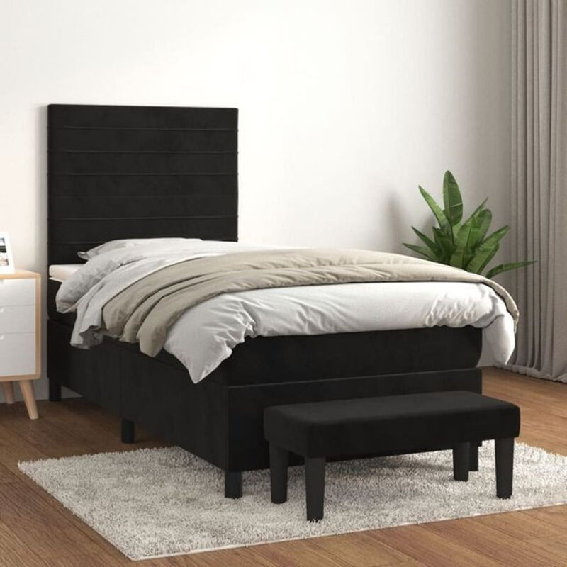 Vidaxl Boxspringbett mit Matratze aus Samt in Schwarz, B/T/H: 200 x 100 x 128 cm - Bild 1