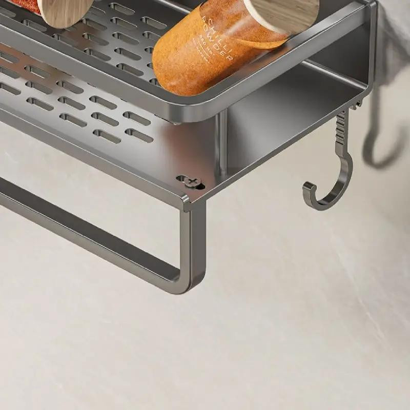 Bestbags Multifunktionales Küchenregal aus Metall zur Wandmontage mit Gewürzregal und Haken zur Aufbewahrung von Küchenutensilien in Matt - Bild 2
