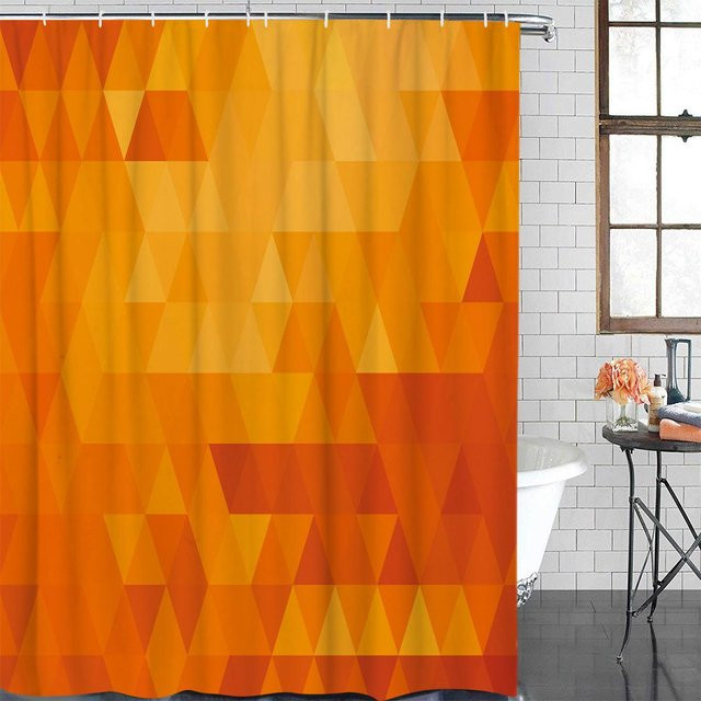 Wasserdichter Duschvorhang mit geometrischem Dreieck-Design in Orange inklusive Haken, B/H: 90 x 180 cm - Bild 1