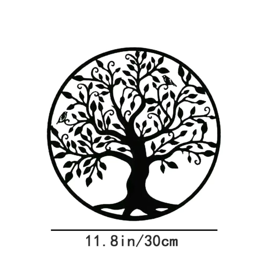 CIFBUY Wandkunst Baum des Lebens aus Metall in Schwarz, runde Eisenkunst-Silhouette als Wanddekoration, B/H: 30 x 30 cm - Bild 2