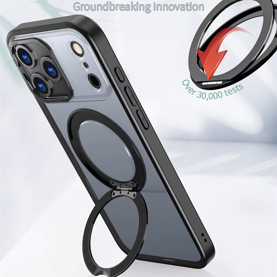 Vyimc Magnetische iPhone Hülle mit rotierendem Ring und Faltständer, Transparent oder Blau, inklusive Objektivschutz und Acrylabdeckung für iPhone 17, 16 Pro Max, 15, 14, 13, 12 und 11 - Bild 2