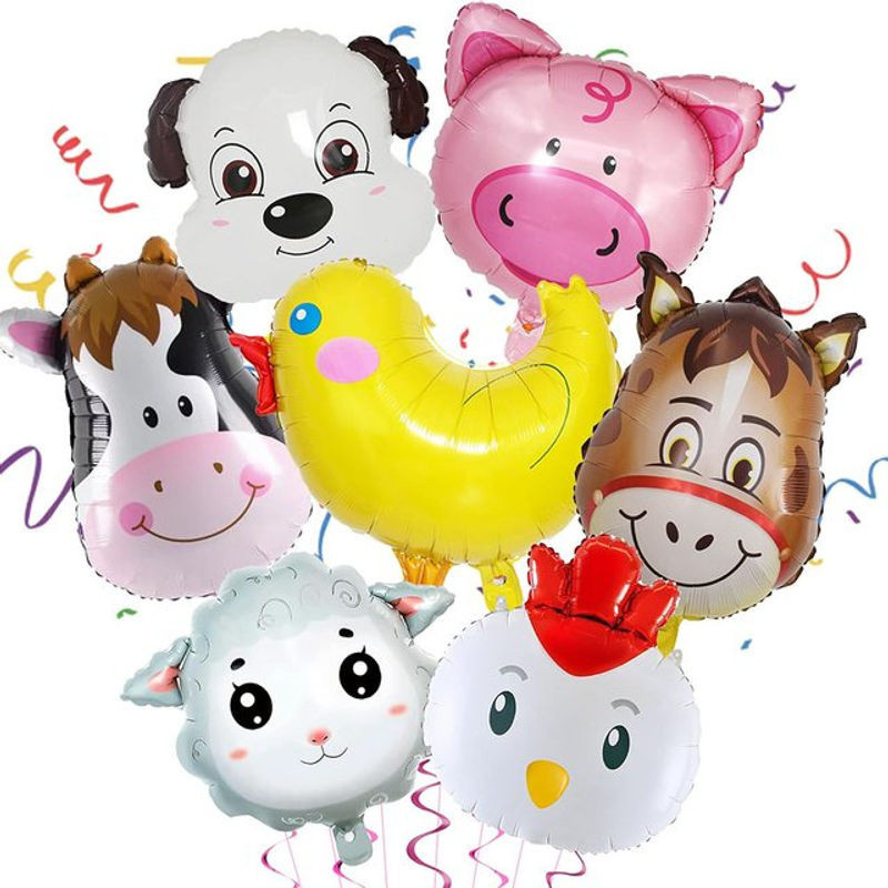 Mehrfarbiges Bauernhof-Ballon-Set zur Geburtstagsdekoration für Kinder mit Kuh, Esel, Schaf, Schwein und Huhn - Bild 1