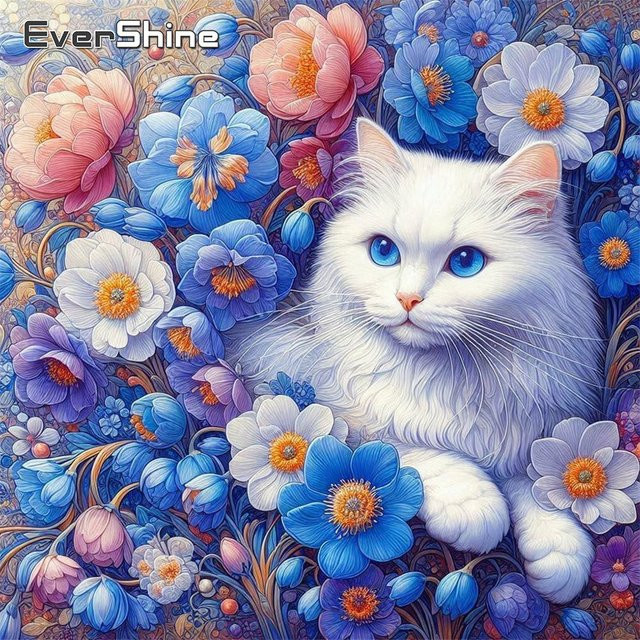 Evershine Diamant-Mosaik Wanddekoration Katze und Gänseblümchen mit Strass-Stickerei in Multicolour, B/H: 20 x 20 cm - Bild 1