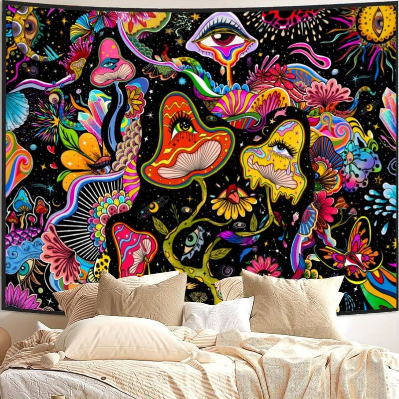 VIKAMA Wandteppich mit Fantasy-Magiepilz-Augen Motiv, mehrfarbiger Wandbehang im Bohemian-Stil für dein Wohnzimmer oder Schlafzimmer, B: 60 cm, H: 40 cm - Bild 3