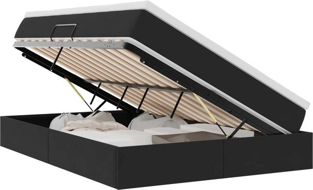 vidaXL Aufbewahrungsbett mit Matratze aus Samt und Metall in Schwarz, B/T: 140 x 190 cm - Bild 1