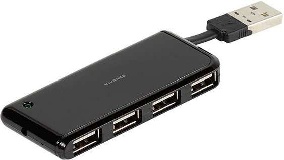 Vivanco High Speed USB 2.0 Hub mit 4 Ports und integriertem USB-Anschluss, Schwarz - Bild 1