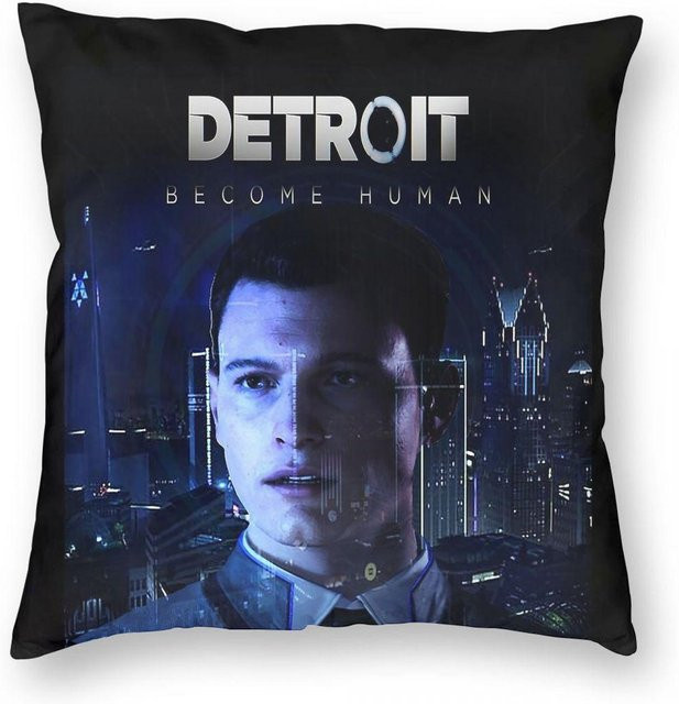 Detroit Become Human Connor Quadratischer Kissenbezug aus Polyester und Leinen mit Samt-Finish, Mehrfarbig, B/B: 18 x 18 cm - Bild 1