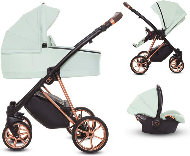 TPFLiving 3in1 Kinderwagen Ultra Stoff in Mint mit Gestell in Roségold - Bild 1