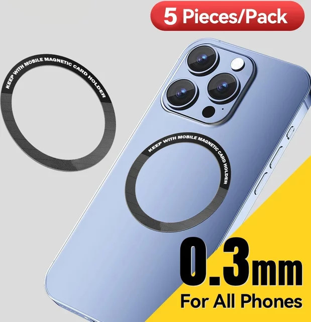 5er Set VIKEFON Magnetische Metallringe für iPhone 16 15 14 13 12 Pro Max Plus und Samsung Xiaomi zur Nutzung von MagSafe und drahtlosem Laden, Schwarz - Bild 1