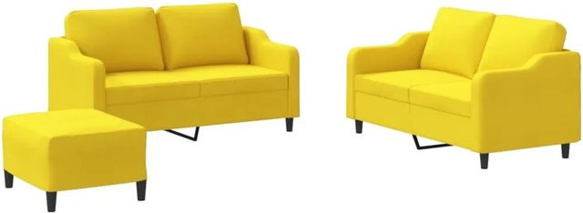 vidaXL 3-teilige Sofagarnitur in Hellgelb mit Kissen aus Stoff und modernem Design - Bild 1