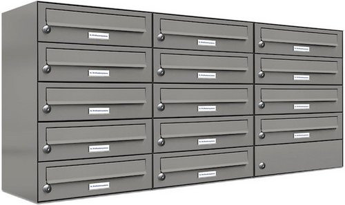 AL Briefkasten für 14 Parteien, Aufputzmontage, grau, B/H/T: 115,9 x 57,5 x 27,5 cm - Bild 1