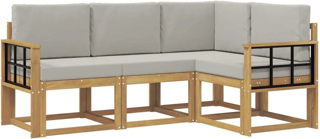 vidaXL Outdoor-Sofagarnitur in L-Form aus Massivholz-Akazie mit Polstern in Weiß und Hellgrau - Bild 1