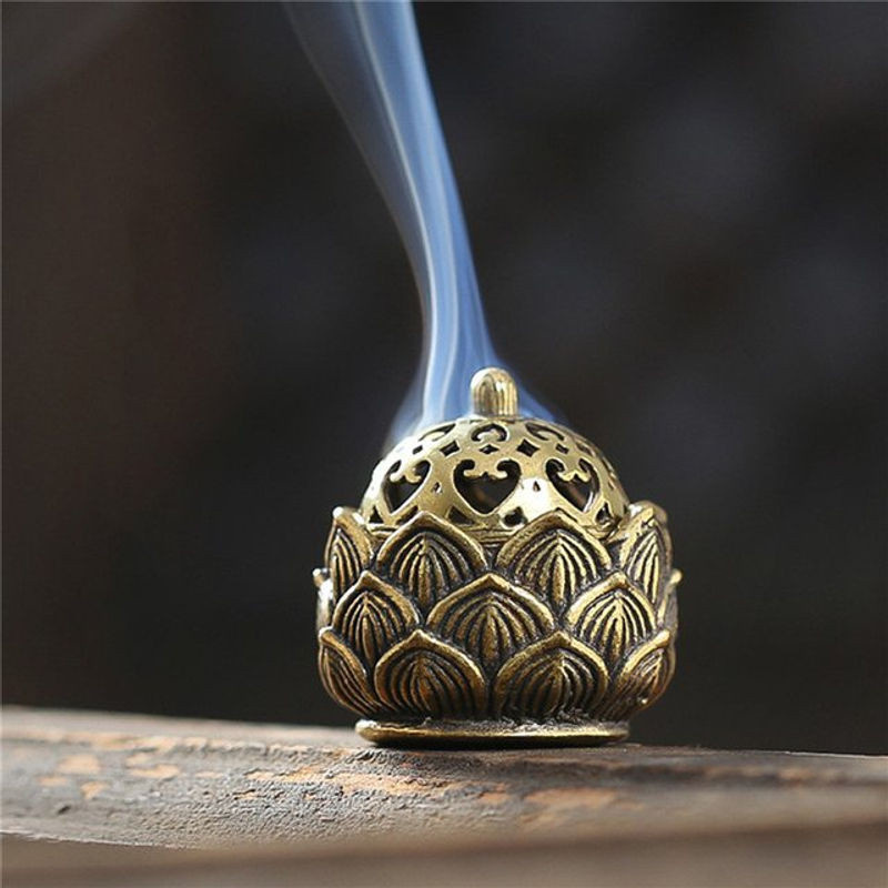 Dekorativer Weihrauchhalter Lotus aus Kupfer in Gold im Vintage-Design als Desktop-Ornament - Bild 1