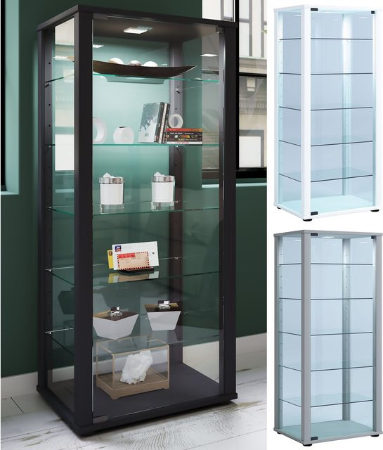 VCM Glasvitrine Kavisa L stehend aus ESG-Sicherheitsglas in transparent mit Holzstruktur-Nachbildung, H x B x T: 115 x 50 x 38 cm - Bild 1