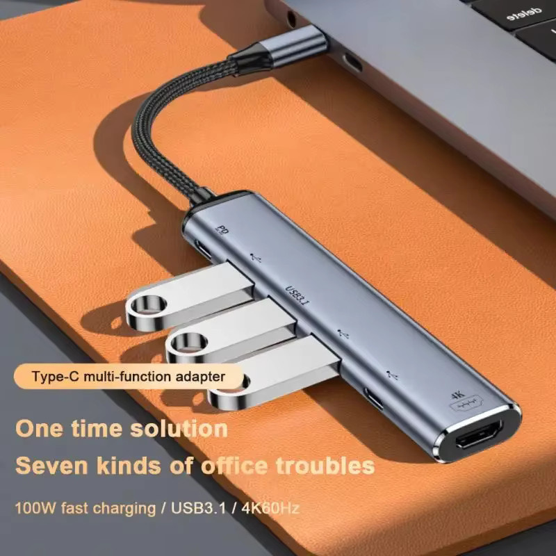 BSN USB-C Hub mit HDMI 4K 60Hz und USB 3.0 sowie PD 100W Power Delivery in Grau für MacBook Air Pro, iPad Pro und PC - Bild 2