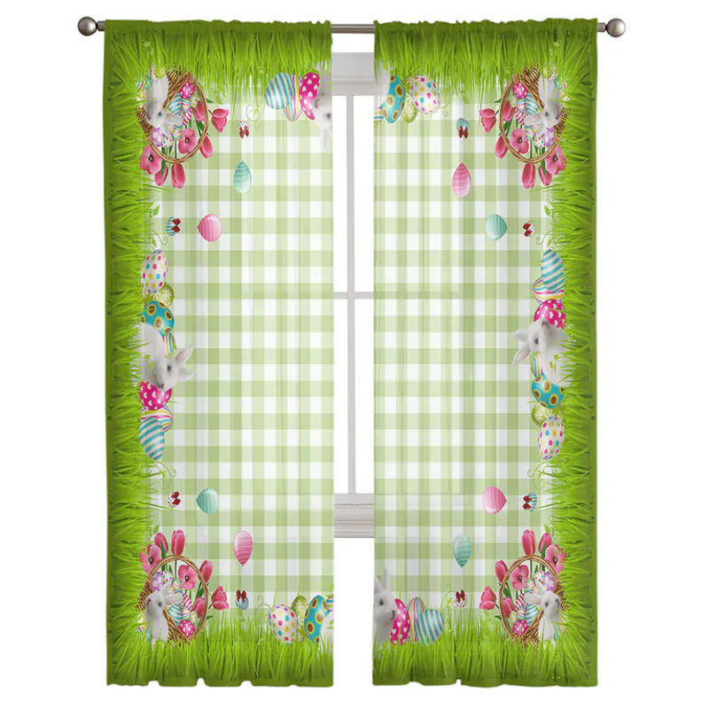 A Family Of Home Textiles Voile Tüll Vorhang mit Ostern Frühling Kaninchen Motiv für Wohnzimmer und Schlafzimmer B: 135 cm, H: 114 cm - Bild 5