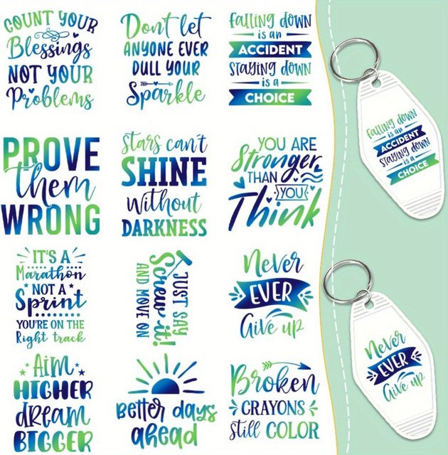 60 Stück Sun Text UV-DTF-Transferkleber in Multicolor, hochviskos und langlebig für deine DIY-Projekte - Bild 1