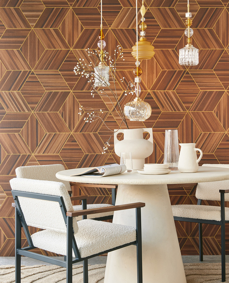 Eijffinger Wallpaper Veneer Diamonds in Mahogany mit geometrischem Holzdekor und abstrakter Optik - Bild 1