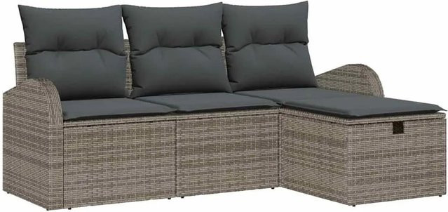 vidaXL Lounge-Sofa Set aus Poly-Rattan in Grau mit Kissen und integriertem Stauraum für Garten und Terrasse - Bild 1