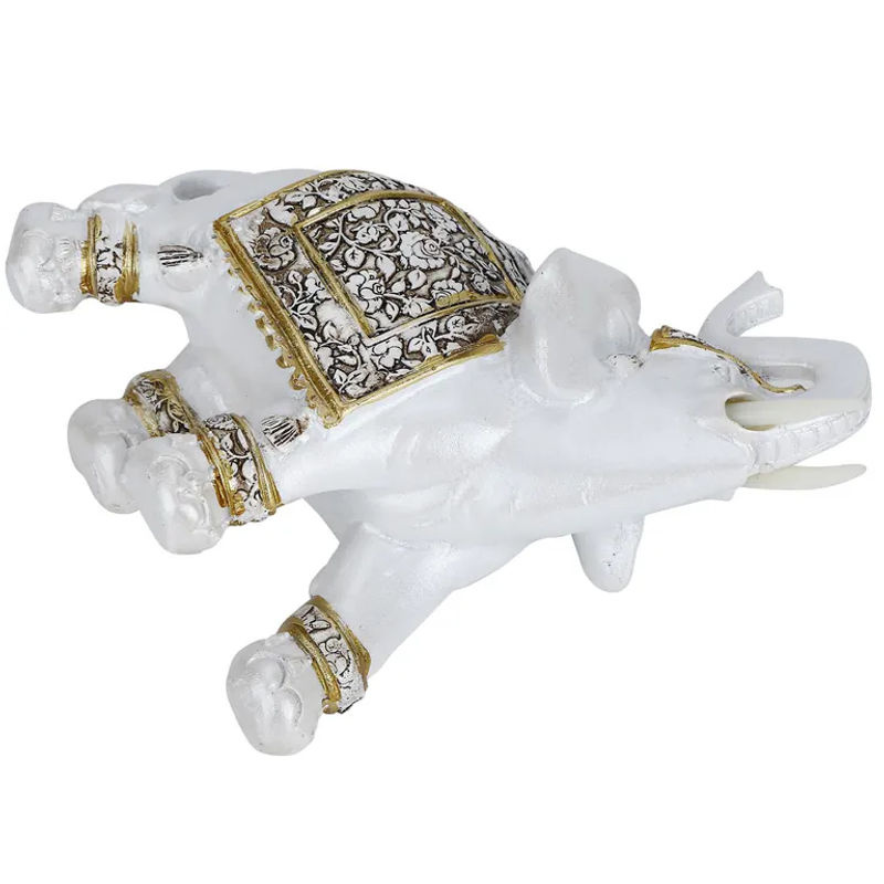 Tooarts Tierfigur aus Kunstharz in Gold und Weiß mit floralem Design als orientalische Dekoration - Bild 6