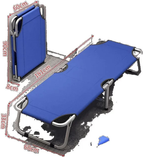 Zusammenklappbares Einzelbett für Erwachsene in Blau mit Metallrahmen und Stoffbezug - Bild 1