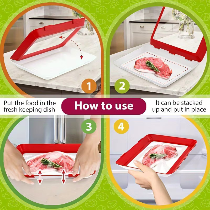 Untior Lebensmittel-Erhaltungstablett Set aus Kunststoff in Grün für Meeresfrüchte, Rindfleisch und Schinken zur Organisation deines Kühlschranks - Bild 3