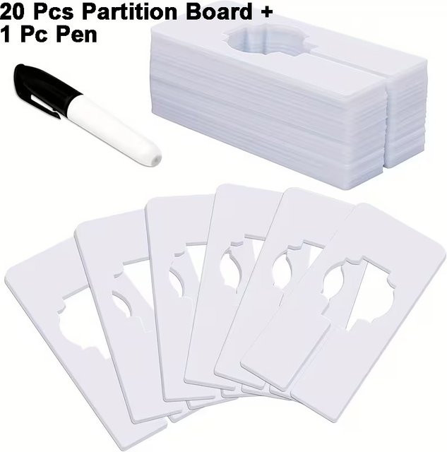 Set mit 20 weißen Kleiderschrankteilern aus Kunststoff inklusive 1 Markierstift zur Organisation deiner Kleidung - Bild 1