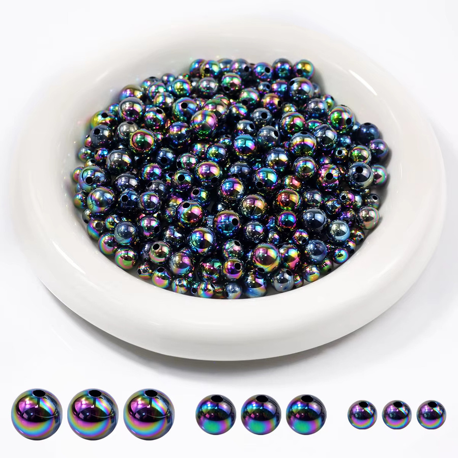 JHNBY Perlen Runde Spacer, Schwarz, Acryl, 6/8/10mm, Unisex - Bild 6