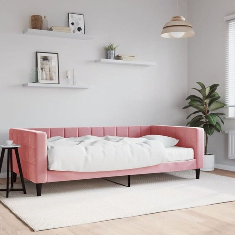 Vidaxl Polsterbett Tagesbett mit Matratze aus Samt und Metall in Rosa, B/T/H: 200 x 100 x 68 cm - Bild 1