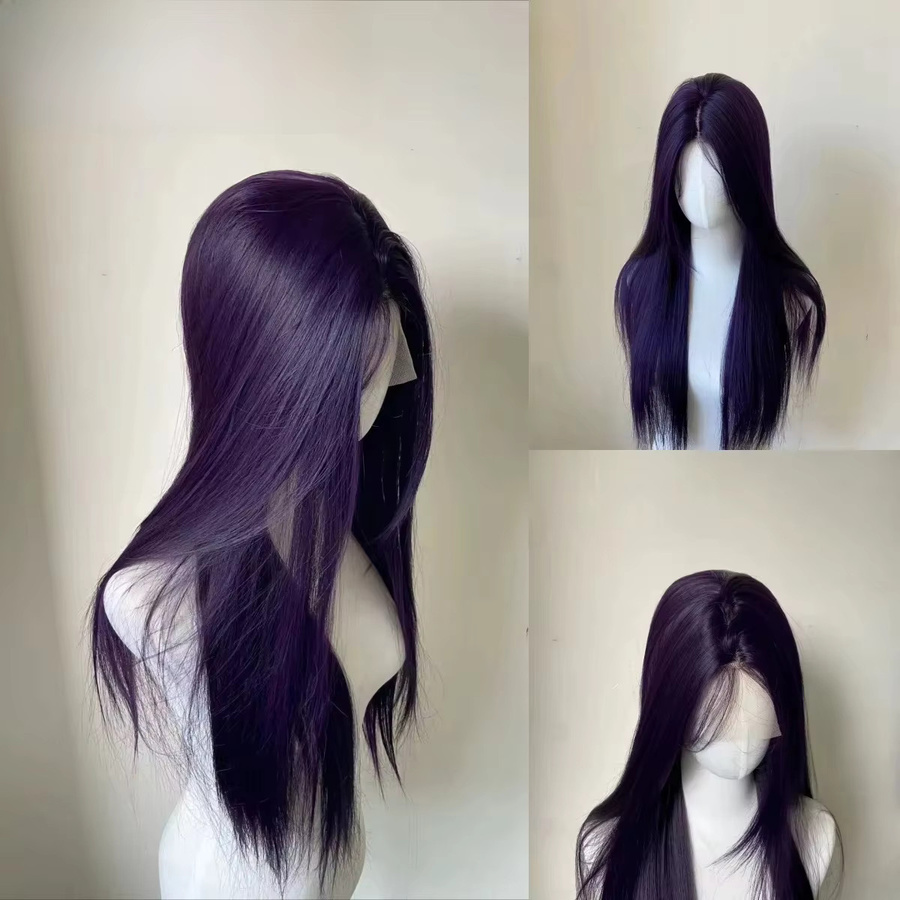 SNQP Perücke, dunkelviolett, lange gerade, synthetisch, Lace-Front, Damen - Bild 1